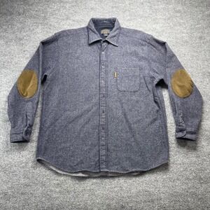 Pendleton Trail Shirt Mens XL Blue Grey Wool Blend Elbow Patch Button Up Flannel